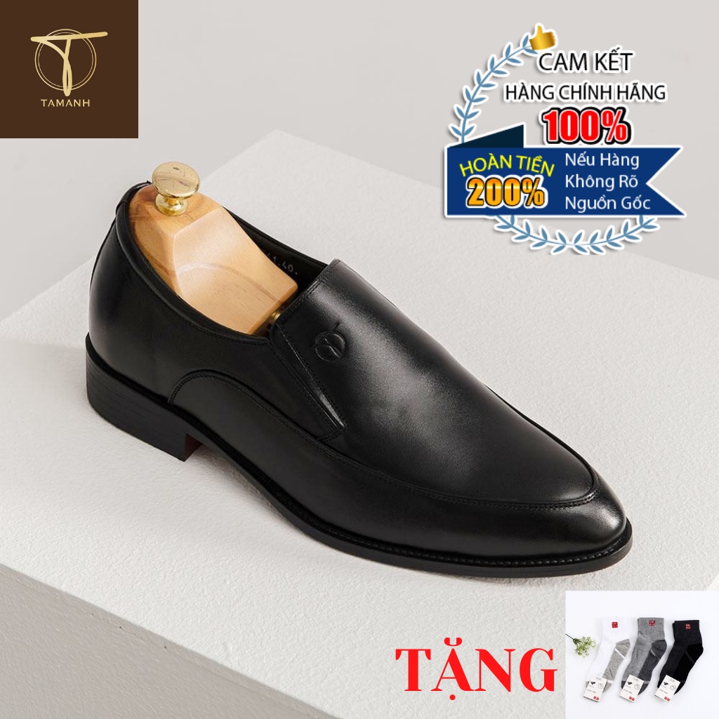 Giày Da Nam TÂM ANH Đế Cao màu đen GCTATC1561-D Tặng Tất UNIQLO Cao Cấp