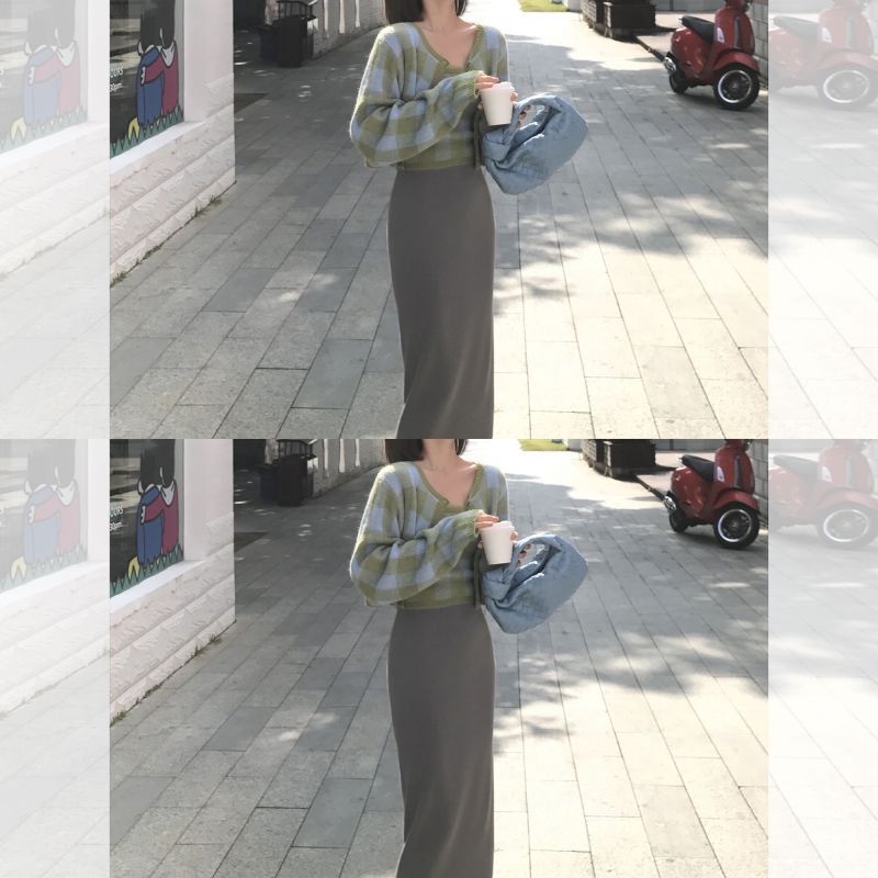 Bộ Áo Khoác Cardigan + Áo Hai Dây Nữ Phối Màu Tương Phản Đơn Giản Thời Trang Phong Cách Hàn Quốc