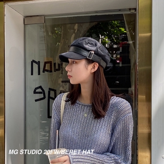 Mugua Sản Phẩm Của Anh / Mũ Hải Quân Đế Phẳng Bằng Da Lộn Màu Trơn Dễ Phối Đồ Thời Trang Thu Đông Dành Cho Bạn Nữ Mugua