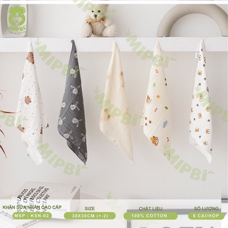 Set 6 khăn xô nhăn 2 lớp mipbi siêu mềm 30*30cm
