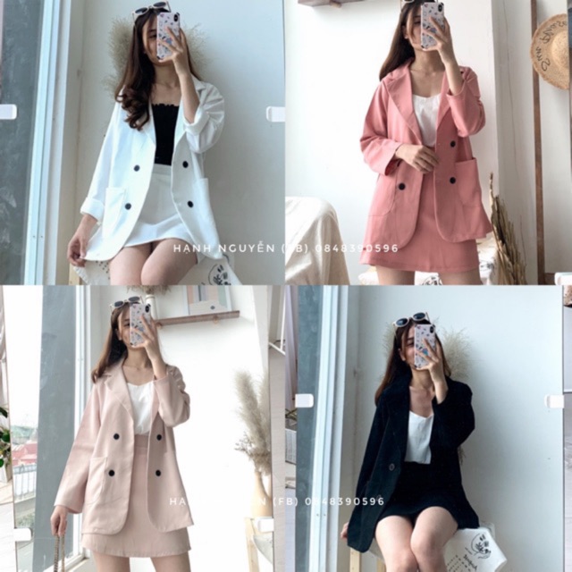 Set bộ blazer trơn và chân váy cực trẻ trung có ảnh và video quay thật - Xưởng may hạnh hồng