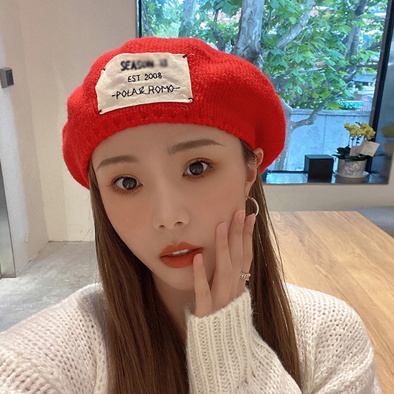 Mũ beret dệt kim phong cách thời trang Pháp dành cho nữ