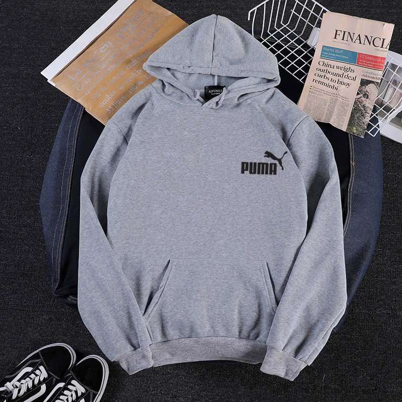 Áo Khoác Hoodie Puma Tay Dài Dáng Rộng Lót Nhung Ấm Áp Thêu Chữ Thời Trang Cho Nam