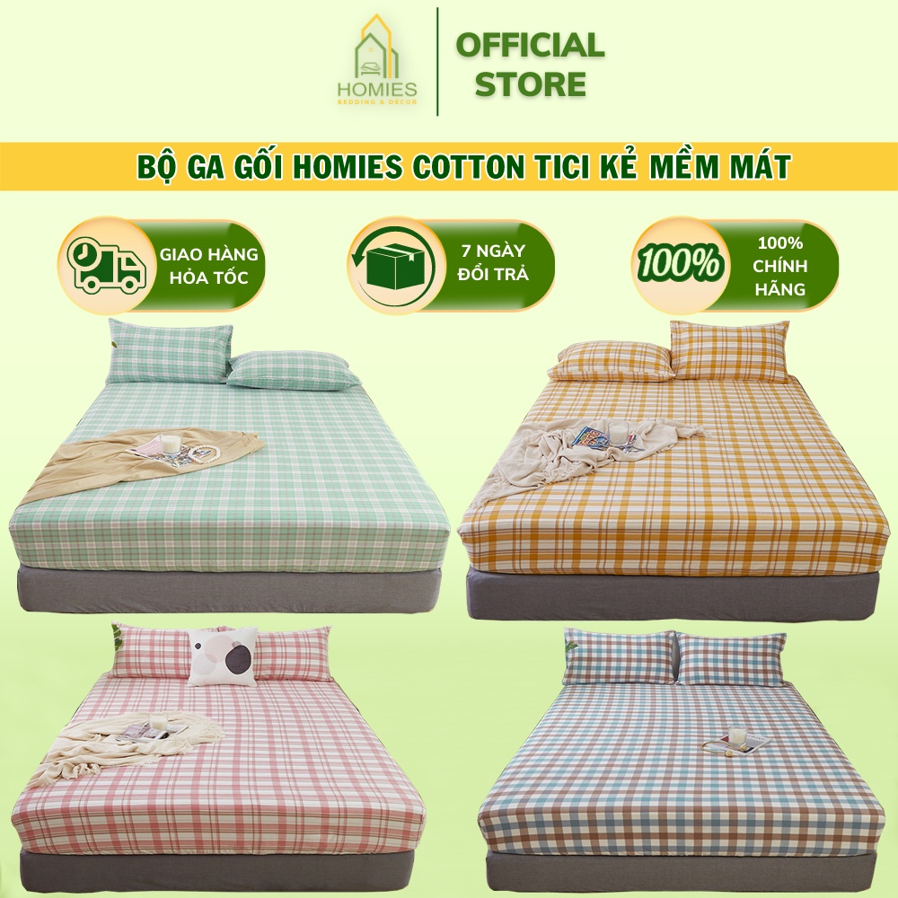 Bộ Ga Gối Cotton Tici Kẻ HOMIES Bedding & Décor Mẫu Mới Nhất  - Hàng Nhập Khẩu Không Bai Xù, Không Phai Màu