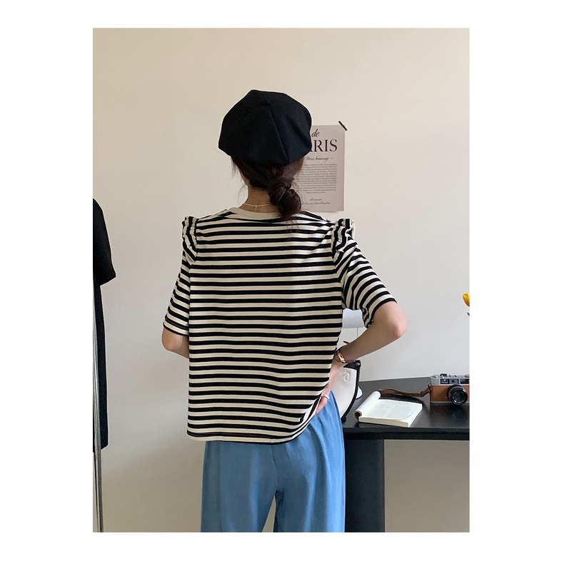Áo Thun Tay Ngắn Cổ Tròn Dáng Rộng Kẻ Sọc Phong Cách Hàn Quốc Thời Trang Mùa Hè 52608