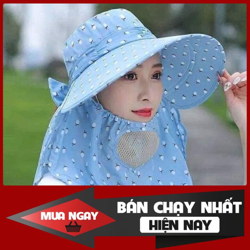 Mũ Nón rộng vành❤️FREESHIP❤️vành rộng chống nắng cực mát có khẩu trang 2 lớp bảo vệ sức khỏe kèm dây t