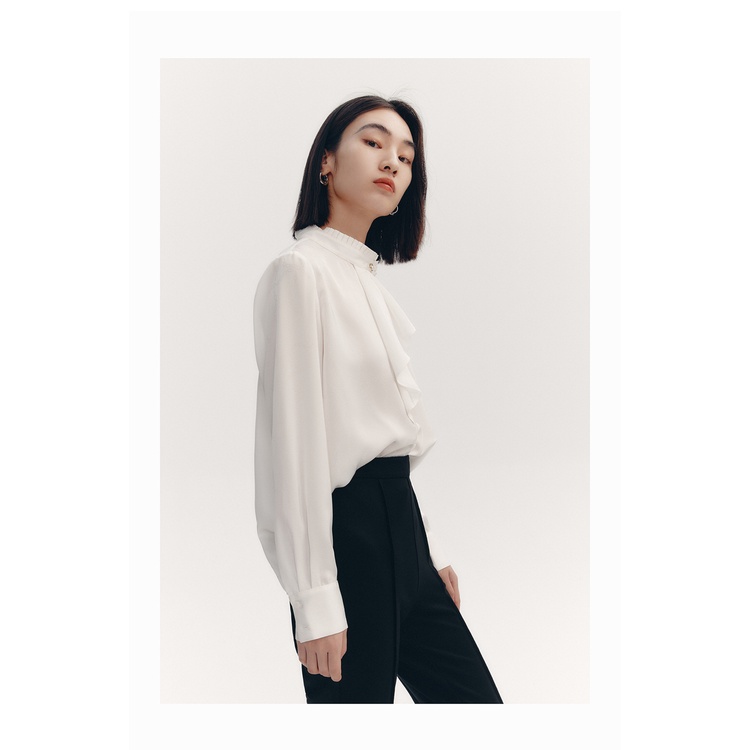 Áo sơ mi công sở nữ cổ tàu kẹp bèo thanh lịch QUYÊN FASHION AA602, màu trắng kiểu hàn quốc
