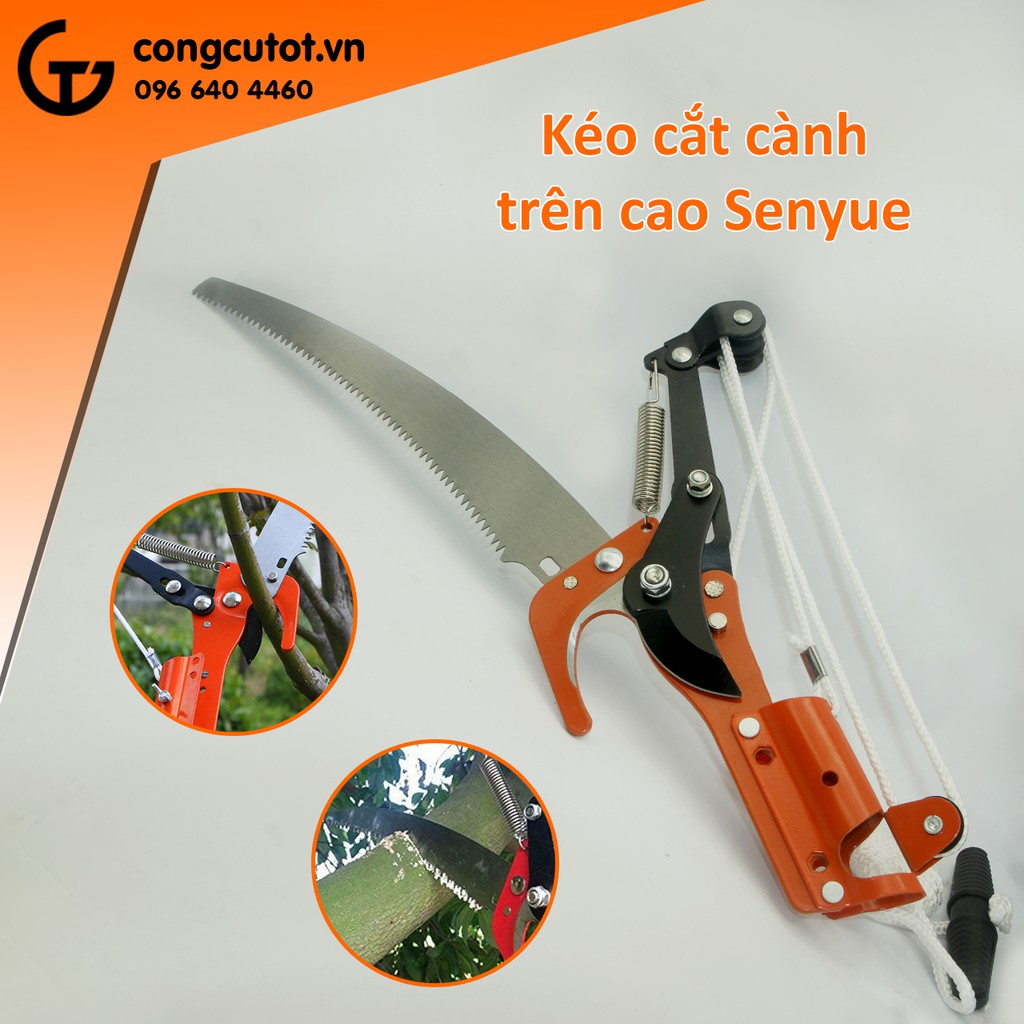 Đầu kéo cắt tỉa cành trên cao 3 bánh, kéo cắt cành, hái quả kết hợp cưa cành trên cao có trợ lực tiện dụng Senyue