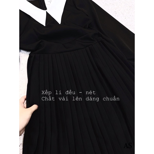 ⚡️BÁN SỈ⚡️Đầm xoè chân xếp ly phối cổ trắng | BigBuy360 - bigbuy360.vn