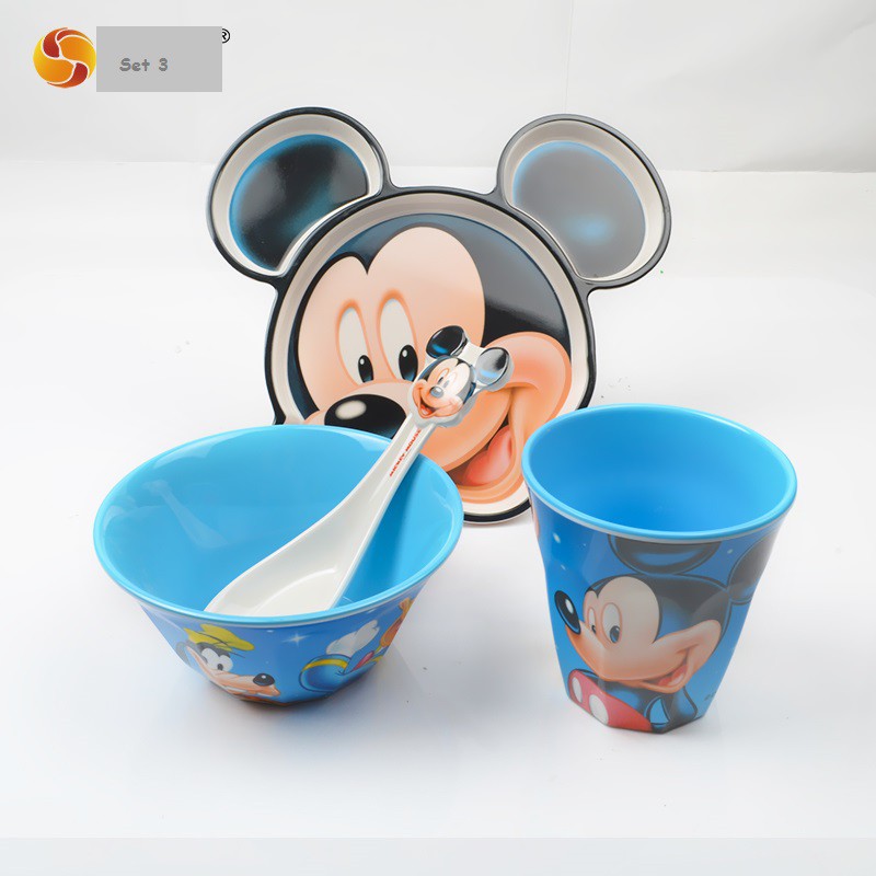 set bát ăn hình MIckey cao cấp cho bé từ 6 tháng đến 5 tuổi tiêu chuẩn Châu Âu- Hàng xuất xịn