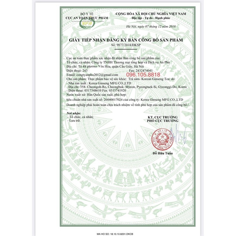 Trà hoa sâm Hàn Quốc, túi 500gr
