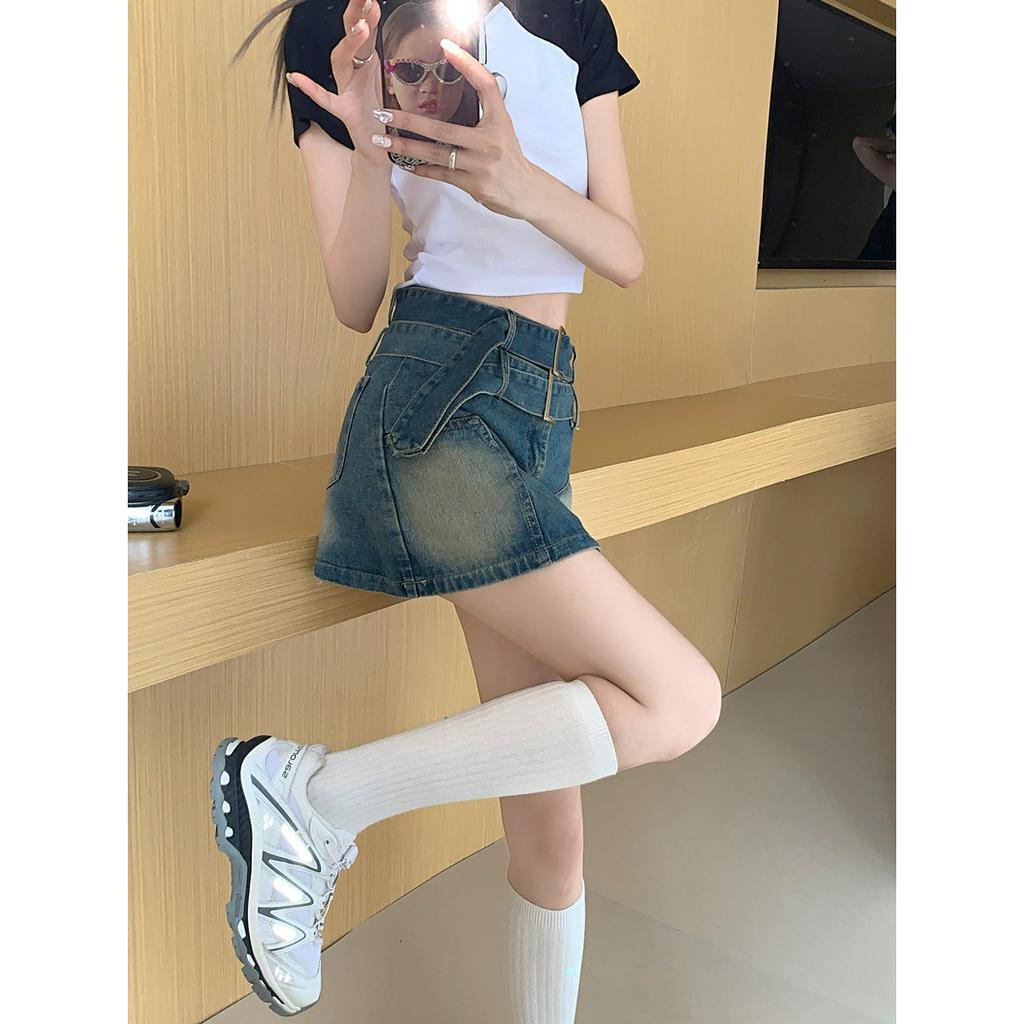 QADCOL Chân váy jean Chữ A Lưng Cao Thời Trang Mùa Hè Phong Cách Retro Mới Cho Nữ