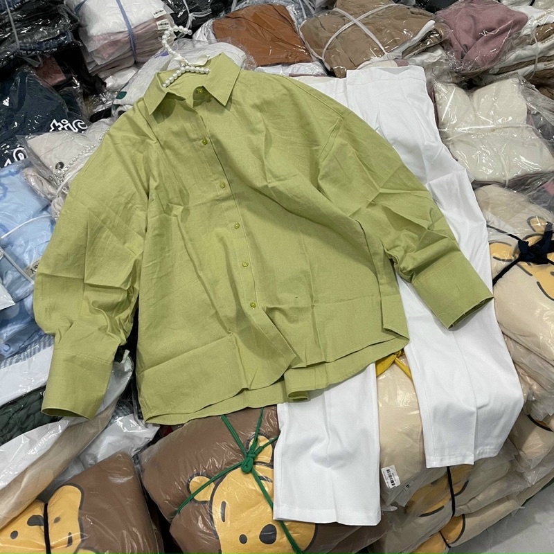 Set áo sơ mi xanh bơ+ quần Linh Ngọc Đàm