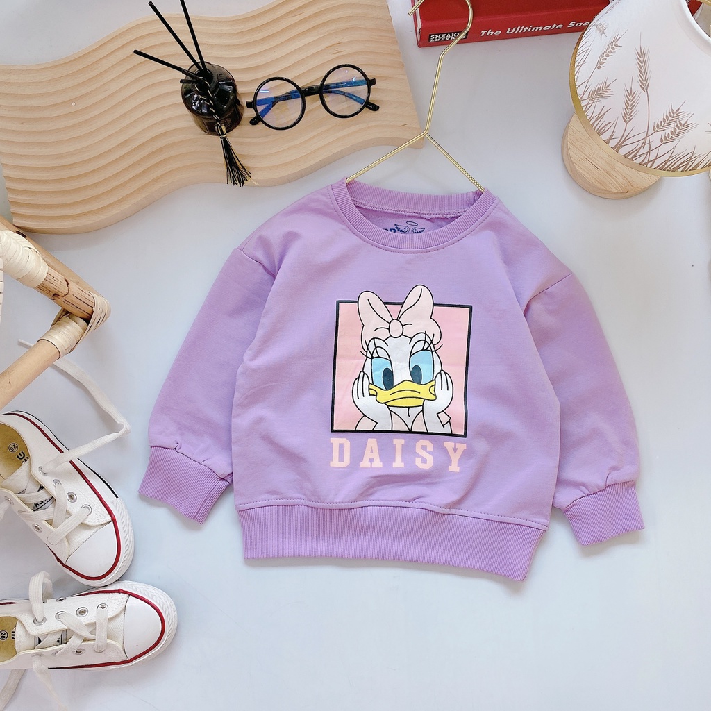 Áo thun dài tay bé gái chất nỉ da cá thương hiệu BB Angel, hình in daisy dễ thương
