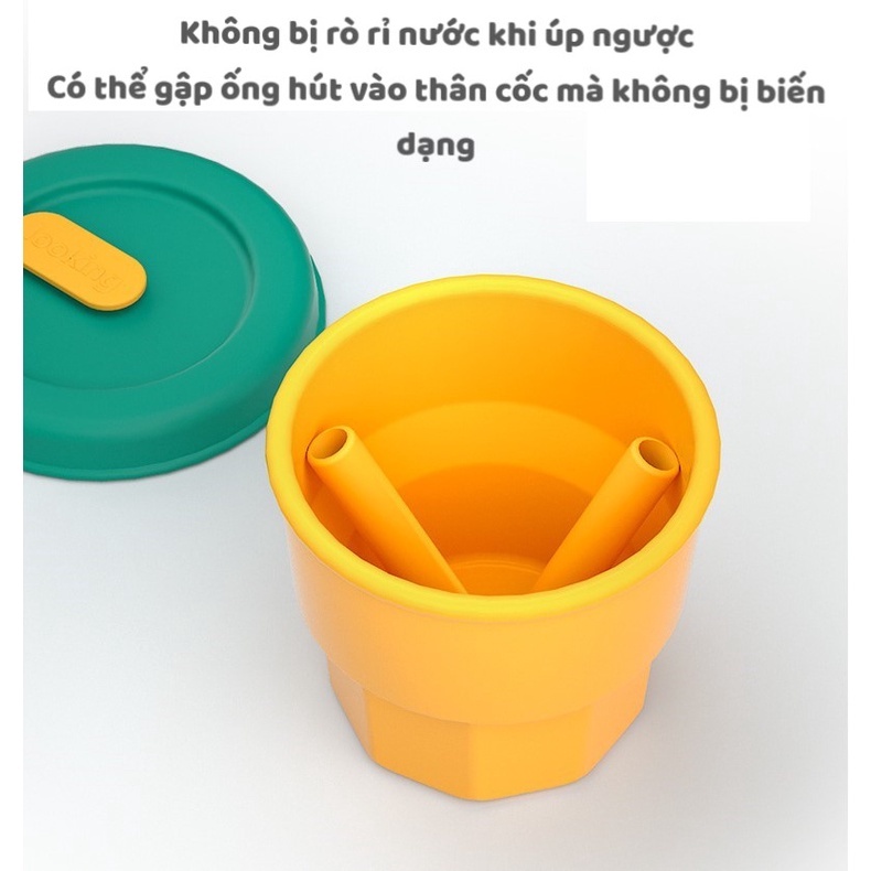 Cốc Tập Uống Nước, Uống Sữa Misuta Cho Bé Có Ống Hút Bằng Silicone