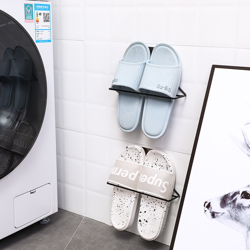 Kệ Treo Dép Dán Tường Inox, Giá Treo Khăn Hình Tam Giác Chất Liệu Sắt Sơn Tĩnh Điện Không Gỉ