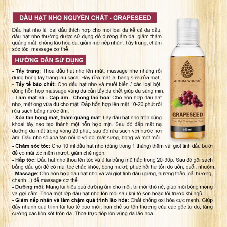 Dầu Hạt Nho Nguyên Chất Aroma Works Grapeseed Oil 100ml