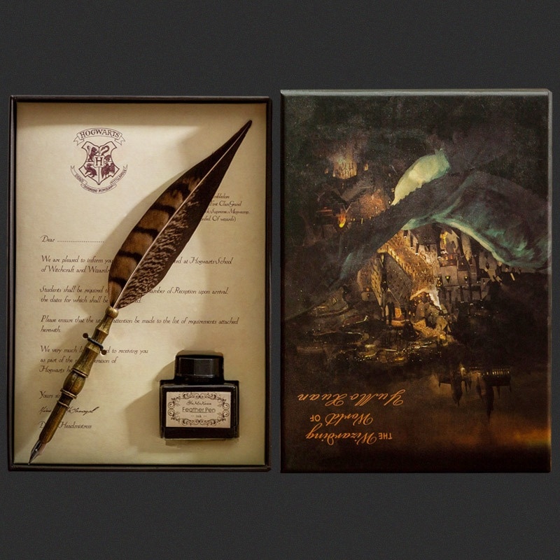 Bộ Bút Chấm Mực Gắn Lông Vũ Phong Cách Harry Potter Cổ Điển