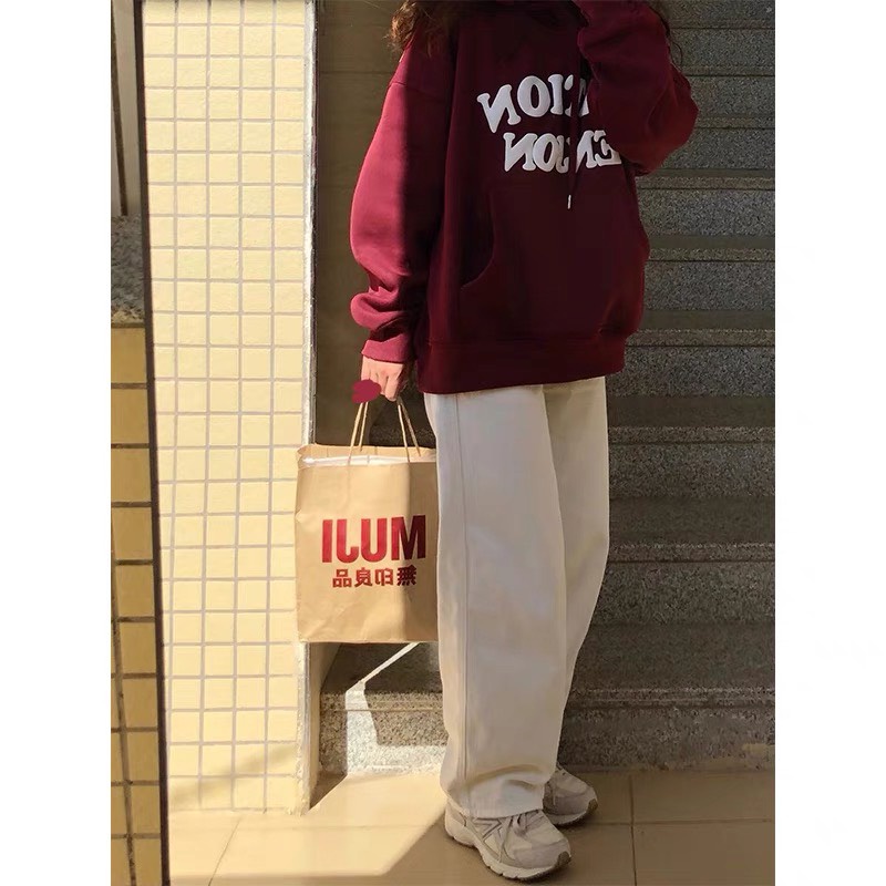 Áo nỉ có mũ , áo hoodie màu đỏ đô hottrend họa tiết chữ trước ngực