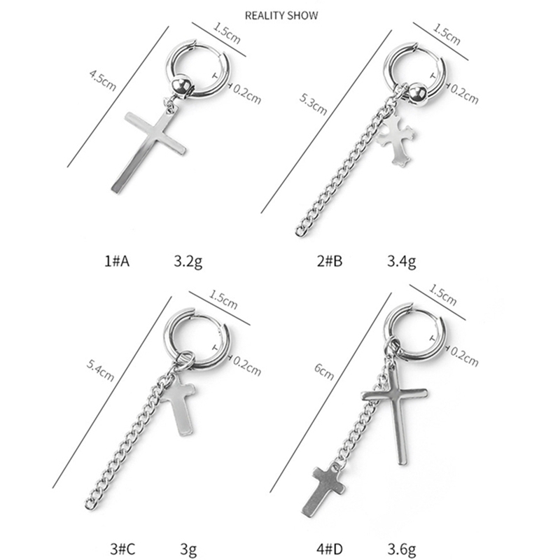 Bông tay dáng dài chất liệu inox hình cây thập giá cá tính dành cho nữ