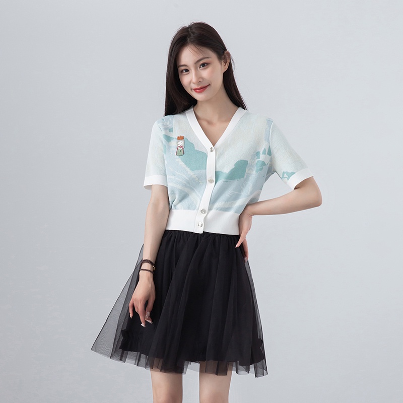 Áo cardigan ZHELIHANGFEI tay ngắn họa tiết thêu cao cấp thời trang