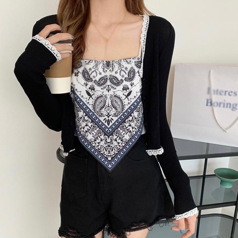 Áo Croptop Hai Dây Hở Lưng In Họa Tiết Phong Cách Hàn Quốc Cổ Điển Quyến Rũ Cho Nữ