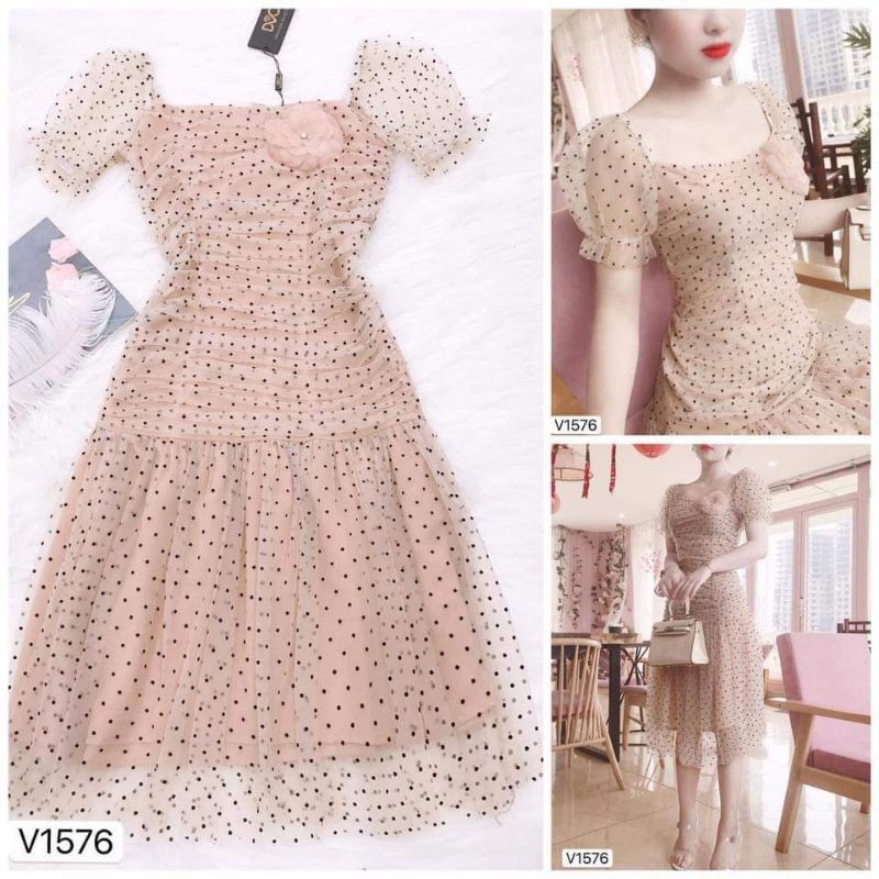 [VÁY ĐI TIỆC CAO CẤP] Váy chấm bi cổ vuông | BigBuy360 - bigbuy360.vn