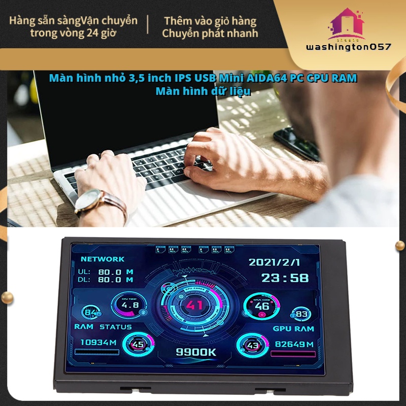 Màn Hình Cảm Ứng Nhiệt Độ 3.5in IPS USB Mini AIDA64 PC CPU RAM Cho Máy Tính