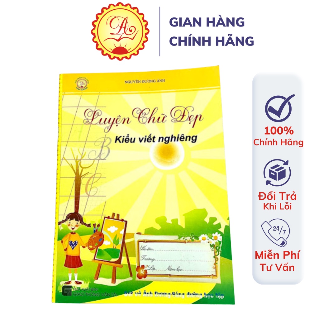 Vở ô ly luyện viết chữ nghiêng Ánh Dương có mẫu chữ nét thanh đậm chuẩn cao cấp