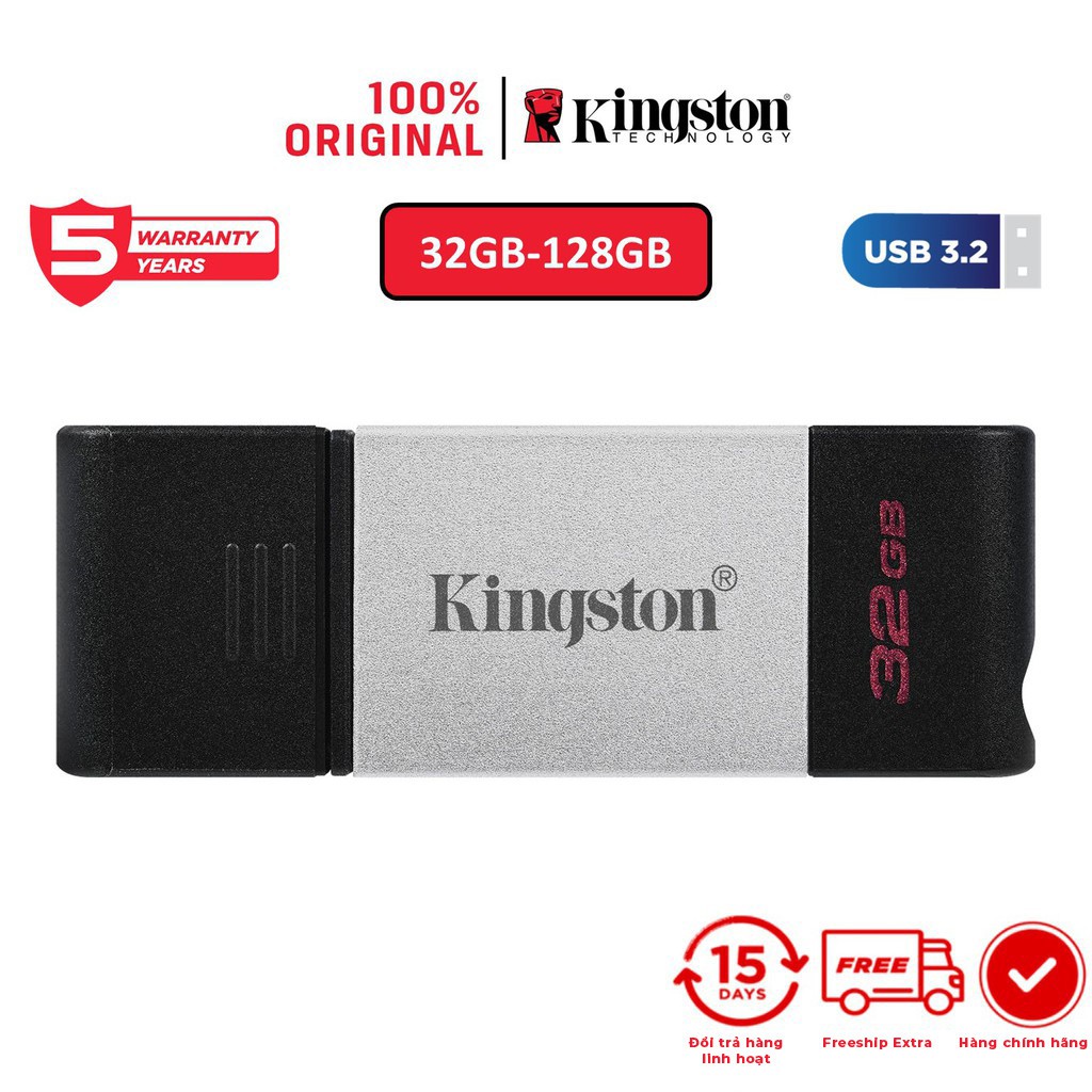 USB-C 3.2 Kingston DataTraveler DT80 32Gb type C tương thích sử dụng cho máy tính xách tay, máy tính bảng và điện thoại