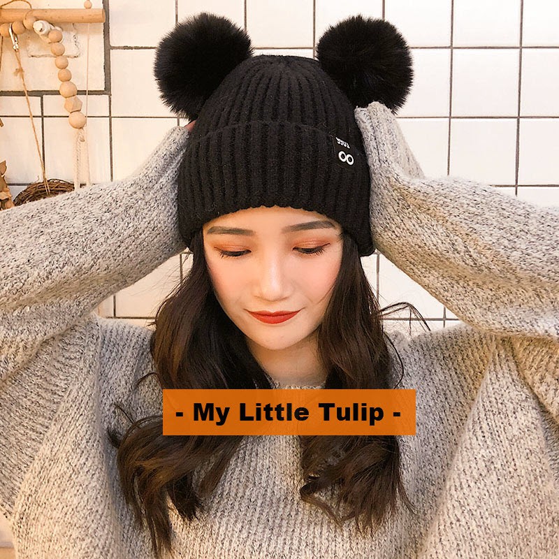 Mũ Len Giữ Ấm Mùa Đông In Hình Chuột Mickey/Minnie Dễ Thương Phong Cách Nhật Hàn Cho Người Lớn/Trẻ Em