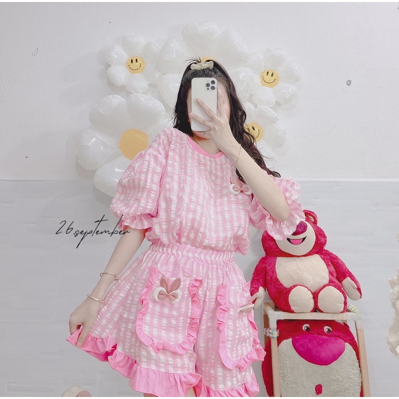 Bộ xốp thỏ phối nơ bèo dễ thương