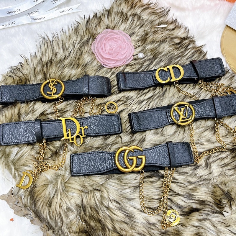 Đai váy bản da 3,5cm sang chảnh có dây xích