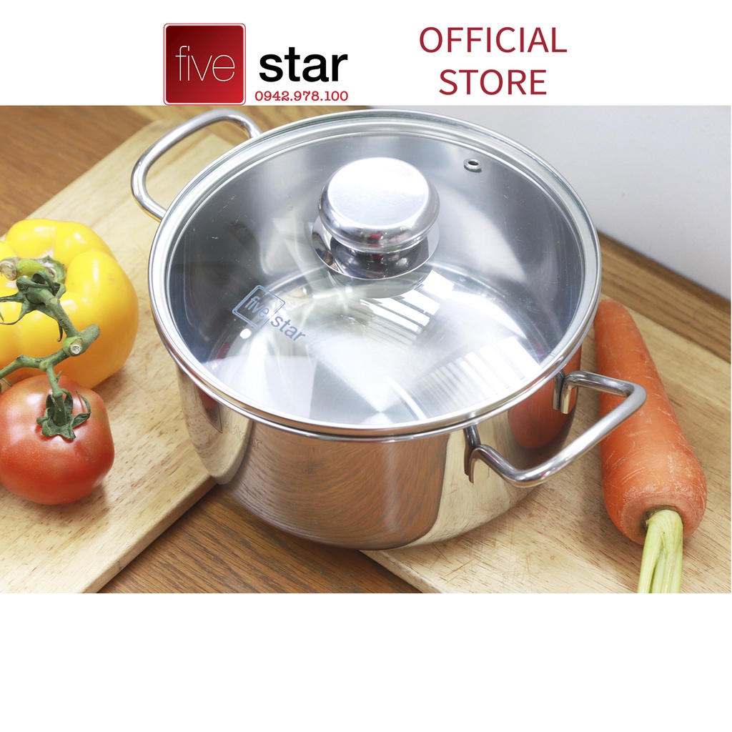 Bộ nồi Fivestar inox 430 nắp kính 3 đáy dùng được mọi bếp - nồi inox bếp từ cao cấp