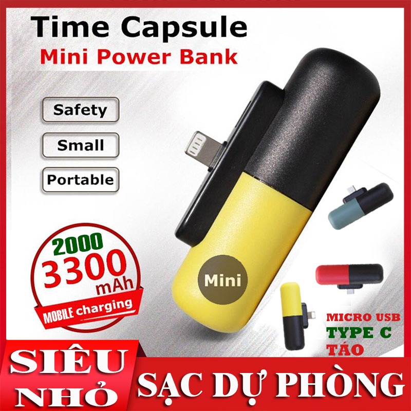 Sạc Dự Phòng Mini Siêu Nhỏ di động cầm tay dễ thương cute bin sạc điện thoại iphon 11 12 13 du lịch bỏ túi