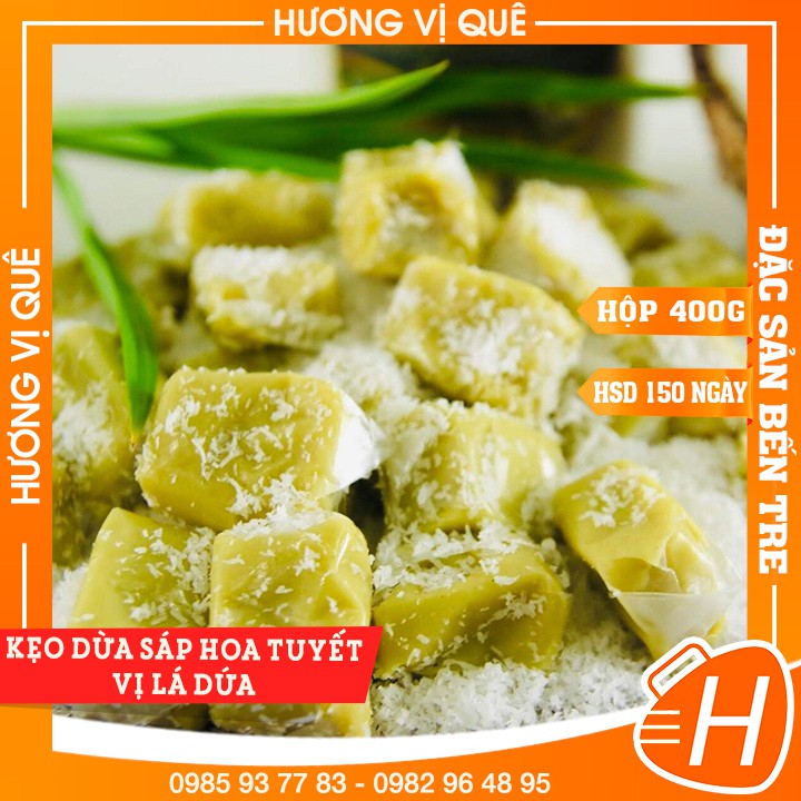 Kẹo Dừa Sáp Hoa Tuyết Vị Lá Dứa - Hủ 400g - Đặc Sản Bến Tre