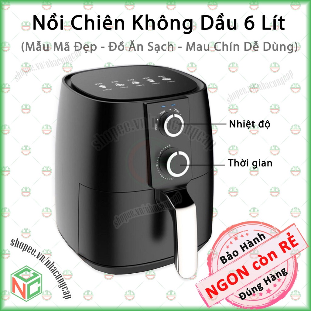 [KhoNCC] Nồi Chiên Không Dầu Camel 6Lít Cho Bữa Ăn Sạch - Sức Khỏe Tốt - Nấu Nhanh Dễ Dùng - NLM-NCCM6L (Đen, X.Lá)