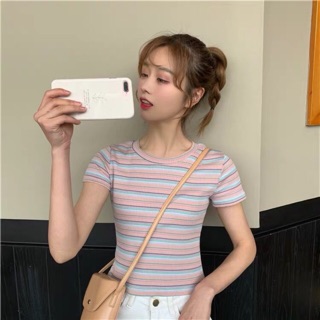 [KÈM ẢNH THẬT] áo thun gân kẻ sọc croptop ulzzang