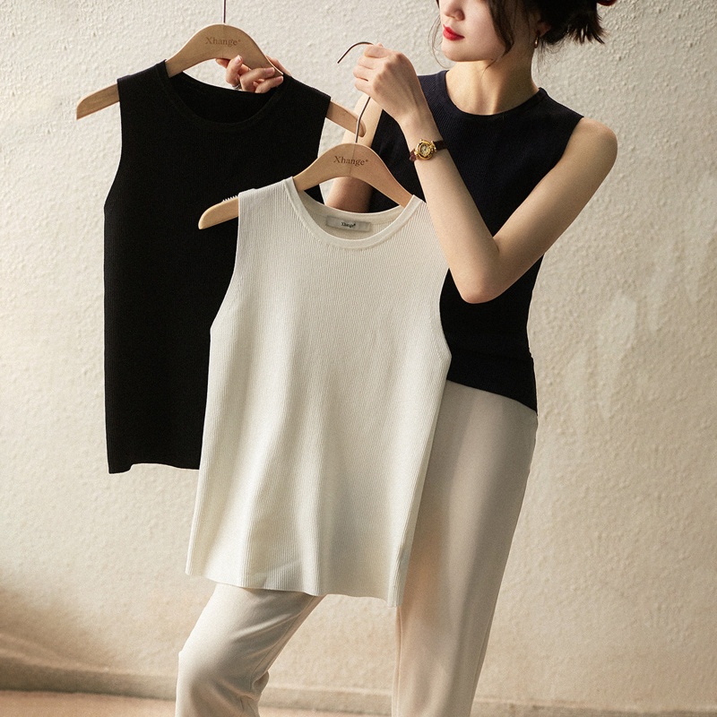 Áo Len Không Tay Cổ Tròn Màu Sắc Đơn Giản Thời Trang Mùa Hè Cho Nữ