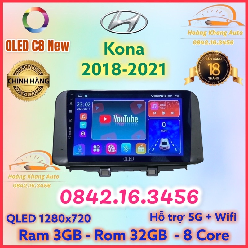 Màn hình android OLED C8 New theo xe Kona 2018 - 2021  kèm dưỡng và jack nguồn zin theo xe