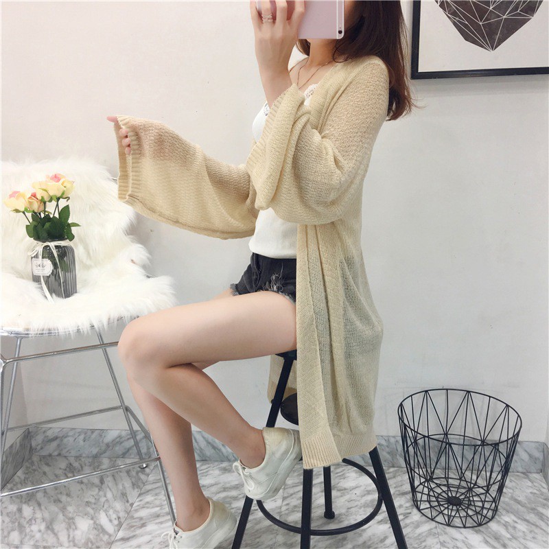 [Baywellfashion]Áo khoác Cardigan dệt kim vải mỏng dáng dài thiết kế hợp thời trang dành cho nữ | BigBuy360 - bigbuy360.vn