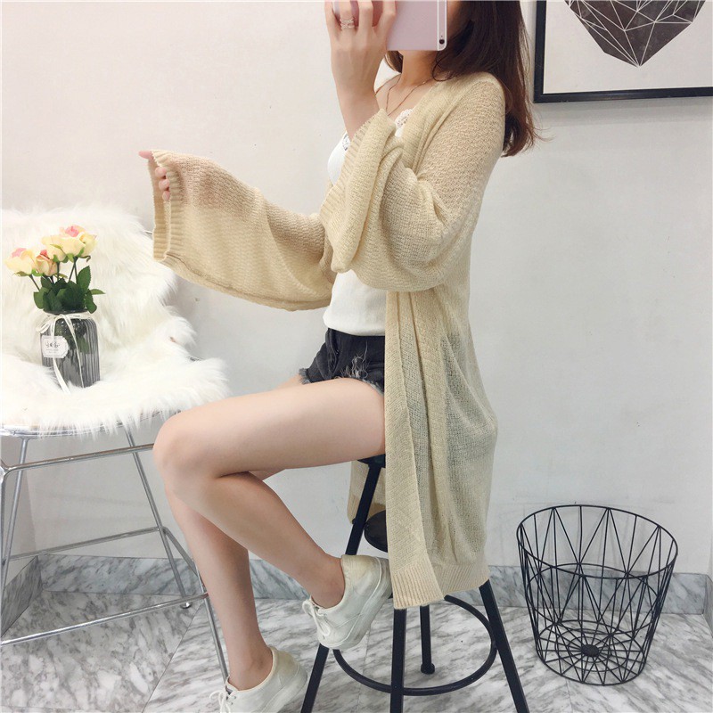 [Baywellfashion]Áo khoác Cardigan dệt kim vải mỏng dáng dài thiết kế hợp thời trang dành cho nữ | WebRaoVat - webraovat.net.vn