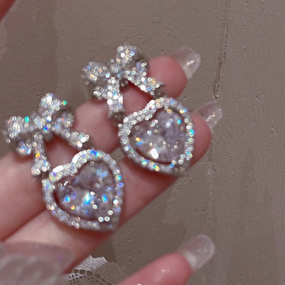 Khuyên Tai Hình Nơ Hồng Đính Đá Zircon Nhỏ Thời Trang Dự Tiệc Tốt Nghiệp