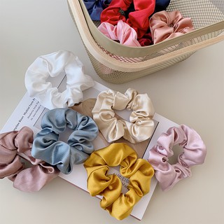 Dây Cột Tóc Vải Cột Scrunchies Satin Lụa Phi Bóng Mềm Màu Vintage Pastel PK111