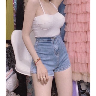 Quần sọt jean nữ lưng cao không túi co giãn