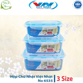 [ Bộ 3 ] Hộp Đựng Thực Phẩm, Hộp Nhựa Chữ Nhật Bảo Quản Đồ Tươi Việt Nhật No 6535 - Để Tủ Lạnh Giữ Nhiệt Tiện Lợi
