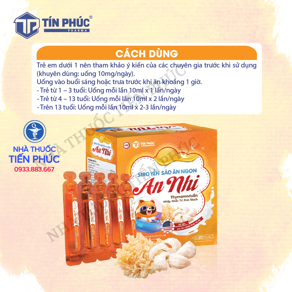 Siro yến sào ăn ngon An Nhi - Giúp tăng cân cho trẻ biếng ăn, kích thích ăn ngon, tăng sức đề kháng Hộp 20 ống x10ML