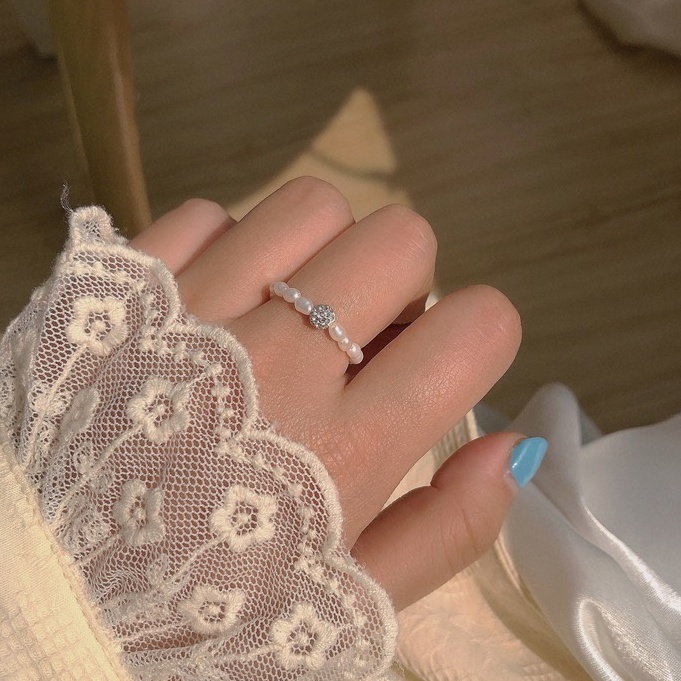 Nhẫn Đính Ngọc Trai Nhân Tạo Có Thể Điều Chỉnh Kích Cỡ Cho Nữ