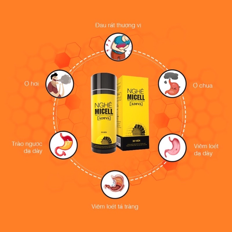 Combo 10 Hộp 30 viên Nghệ Micell Adiva - Thực phẩm bảo về sức khỏe và làm đẹp da