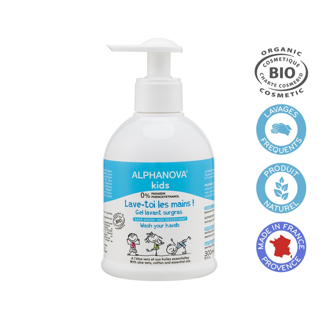 Nước rửa tay hữu cơ cho trẻ em Alphanova 300ml